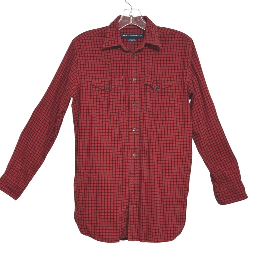 Ralph Lauren Sport Button Down Women Red Black Check Elbow Patch Gorpcore Fall 4